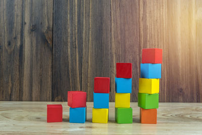 Multi colored toy on wooden table