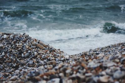 Surface level of stones on beach