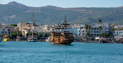 Boats and yachts in the harbor of kos town on the island kos greece