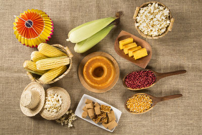 Directly above shot of various food on table