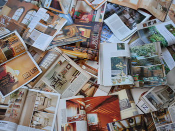 High angle view of books in market