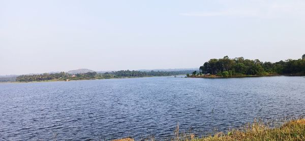 Scenic view of lake against clear sky