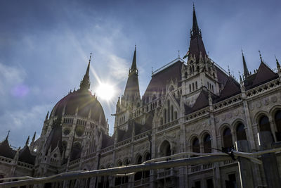 Low angle view of hungarian parliament building against sky