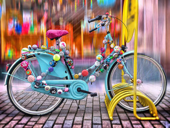 Bicycle parked at night