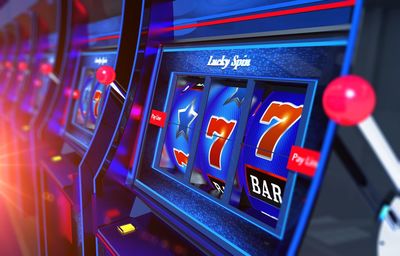 Close-up of slot machines