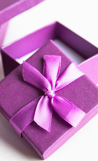 High angle view of purple paper in box