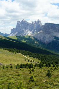 Scenic view of landscape and mountains against sky