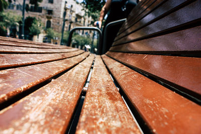 Close-up of metallic bench