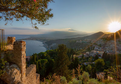 Scenic view of landscape against sky at sunset
