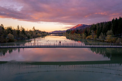 Scenic view of lake against sky during sunset