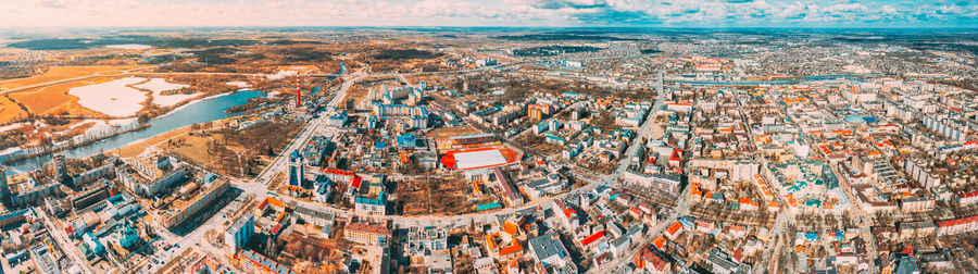 High angle view of city buildings