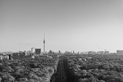 Berlin city panorama with tiergarten against sky in black and white