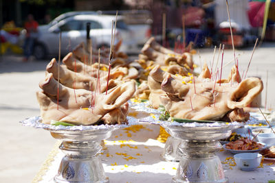 Close-up of ice cream on table at market