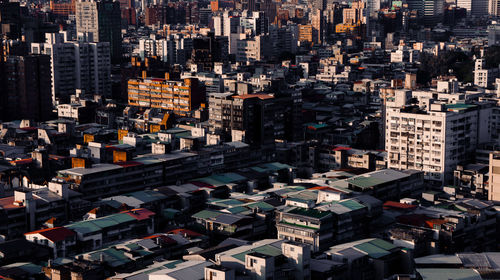 High angle view of buildings in city