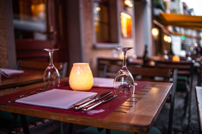 Glass of wine glasses on table in restaurant