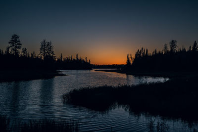 Scenic view of lake against sky at sunset