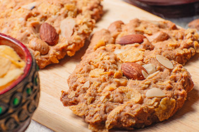 High angle view of dessert on cutting board