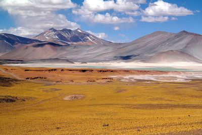 Scenic view of mountains against cloudy sky