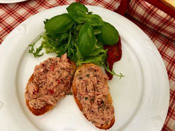 High angle view of food in plate