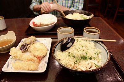 Close-up of food served on table