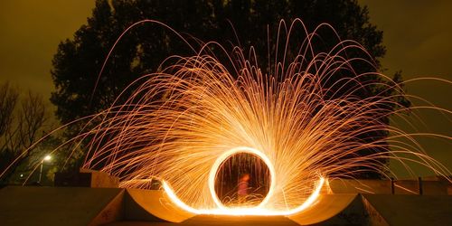 Wire wool spinning at night