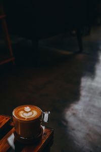 High angle view of coffee cup on table