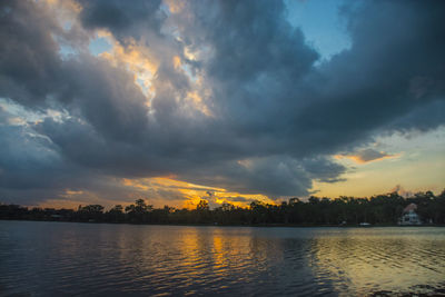 Scenic view of lake against sky during sunset