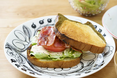 Close-up of breakfast served on table