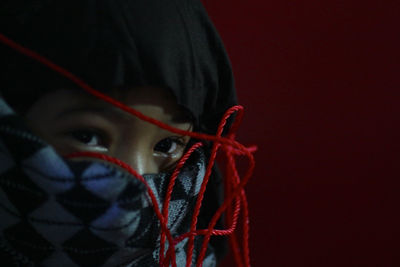 Close-up of red man