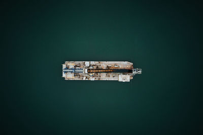 Vessel for sand mining in the lake, aerial view