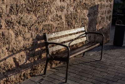 High angle view of bench in park