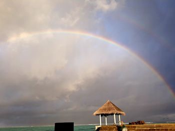 Scenic view of rainbow over sea against sky