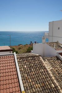 Scenic view of sea against clear blue sky
