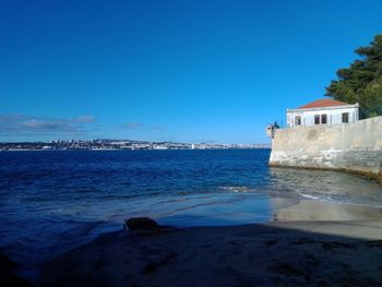 Scenic view of sea against clear sky