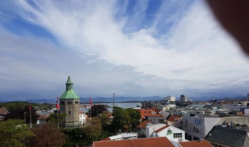 High angle view of townscape against sky