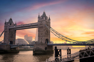 View of bridge over river against cloudy sky