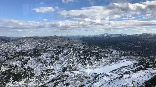 Scenic view of snowcapped mountains against sky