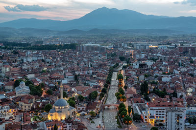 High angle view of buildings in city