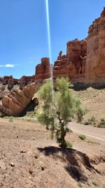 Rock formations on landscape against sky