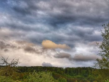 Scenic view of field against cloudy sky