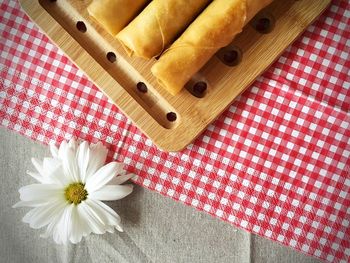 High angle view of flowers on table