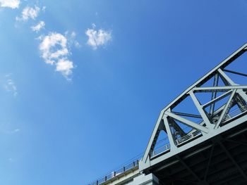 Low angle view of bridge against blue sky