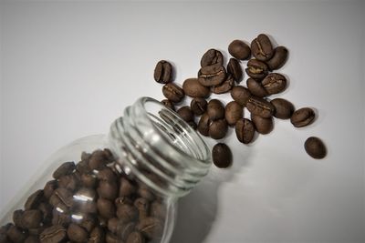 High angle view of coffee beans on table