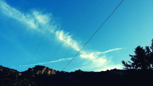 Low angle view of silhouette trees against blue sky