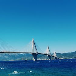 Bridge over river against clear blue sky