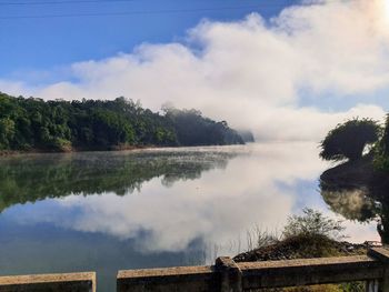 Panoramic view of lake against cloudy sky