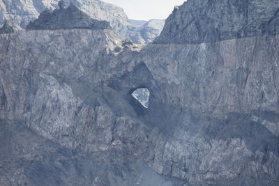 Low angle view of rock formation against sky