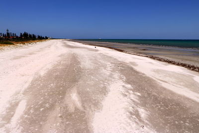 Scenic view of beach against clear sky