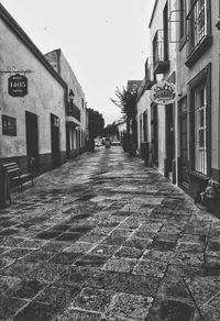 Empty alley amidst buildings in city