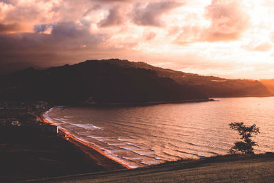 Scenic view of calm sea against cloudy sky